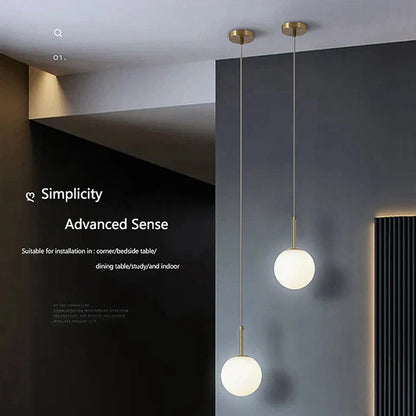 Nordic Glass Globe Pendant Light in Gold and White