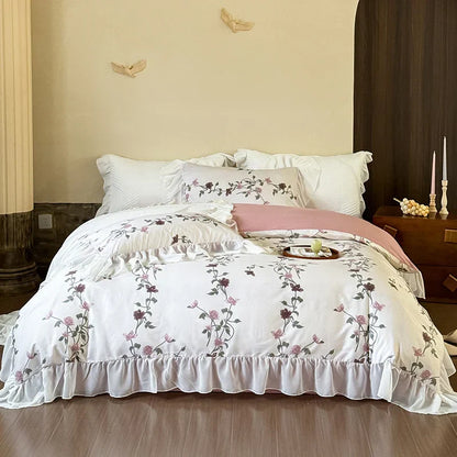 Decorbites™ Spitzen-Volants-Prinzessin-Baumwoll-Bettwäsche-Set, Blumen-Quiltbezug, Mädchen-Hochzeits-Heimtextilien