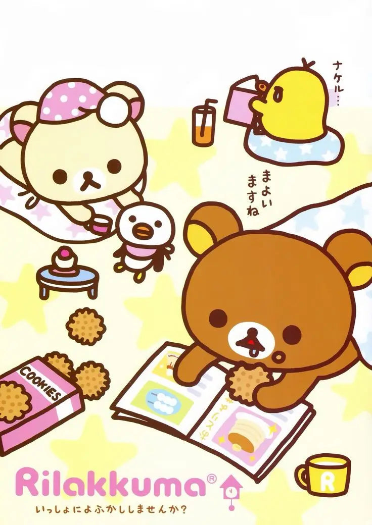 Anime Cute Cartoon R-Rilakkuma Poster Wall Art Canvas Printing Manga Bear Chick Cat Reading Nursery Kids Kawaii Room Decor