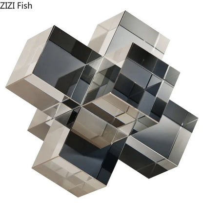 Decorbites™ Kreuz-Kristall-Geometrische-Glas-Skulptur-Schreibtisch-Dekoration Frosted Quadratische Statue