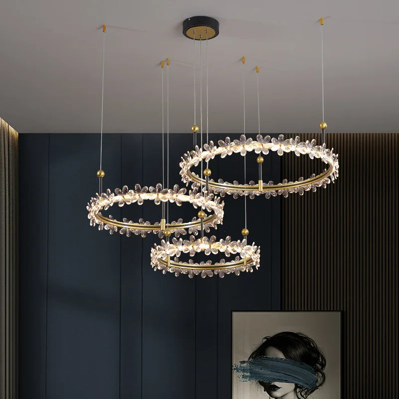 Gold Crystal Ring Pendant 80cm Luxurious Finish