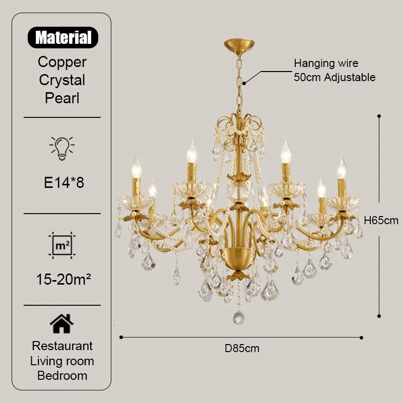 Gold Brass Crystal Chandelier
