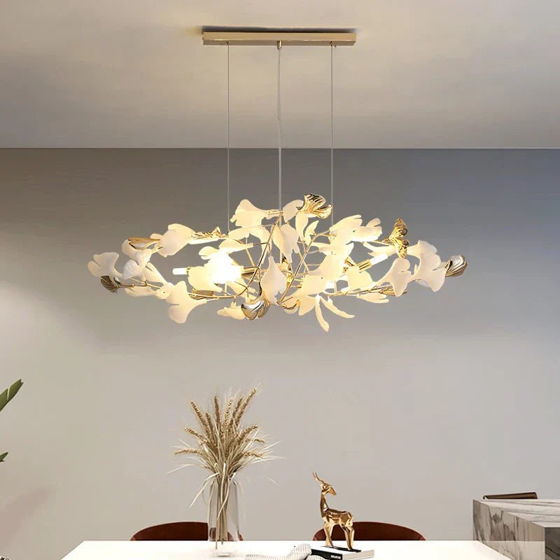 Gold Branch Chandelier 125cm Porcelain Leaves