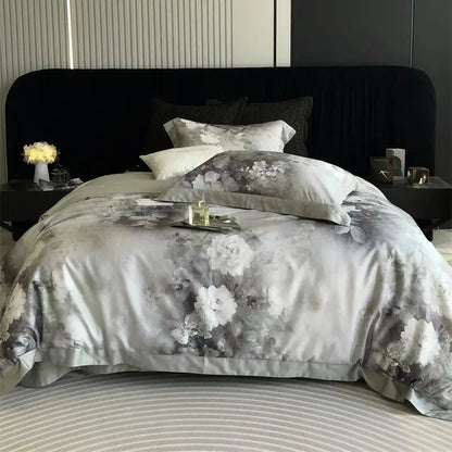 DecorBites™ Flowers Pattern Brushed Bedding Set: Duvet Cover, Bed Sheet, Fitted Sheet, Pillowcase 4Pcs