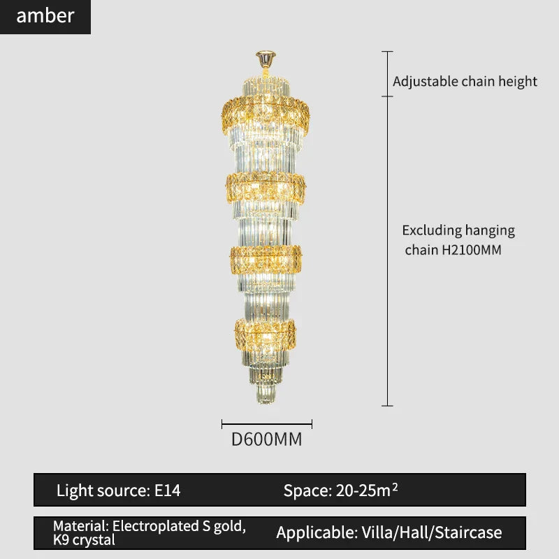 Decorbites™ Elegante Kristall-Hohl-Lang-Lüster für Duplex-Wohnzimmer und Treppenhaus