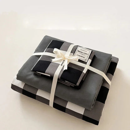 Decorbites™ Japanisches Gittermuster-Bettwäsche-Set aus gewaschener Baumwolle für sommerlichen Komfort