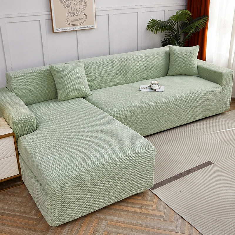 Decorbites™ Jacquard-Sofabezug | Dehnbares Fleece-Schutzbezug für dicke Couch | Einfarbiger Bezug