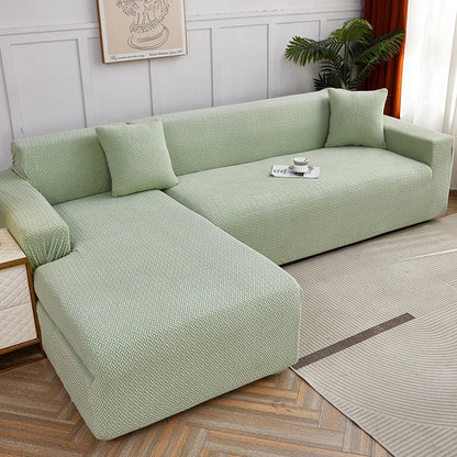 Decorbites™ Jacquard-Sofabezug | Dehnbares Fleece-Schutzbezug für dicke Couch | Einfarbiger Bezug