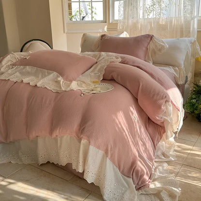 Decorbites™ Spitzen-Volants Prinzessin Hochzeits-Bettwäsche-Set aus reinem Baumwollstoff hautfreundlich