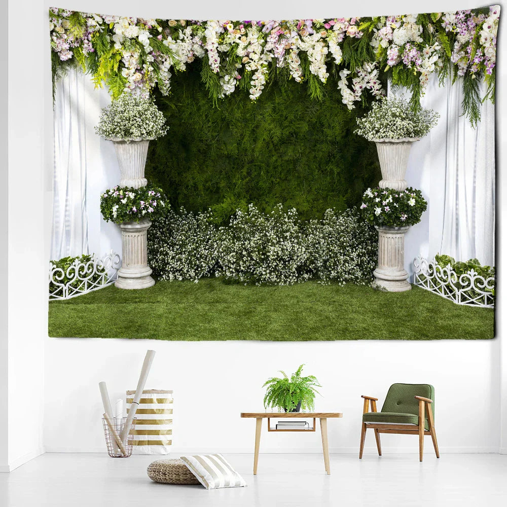 Decorbites™ Gartenlandschaft Wandbehang aus Tapisserie Natürliche Boho-Heimdekoration Landschaftskunst