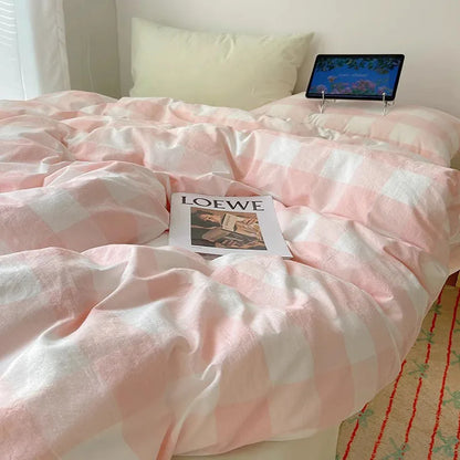 DecorBites™ Cozy Cotton Grid Bedding Sets for Student Dorms - Queen/King Bedclothes