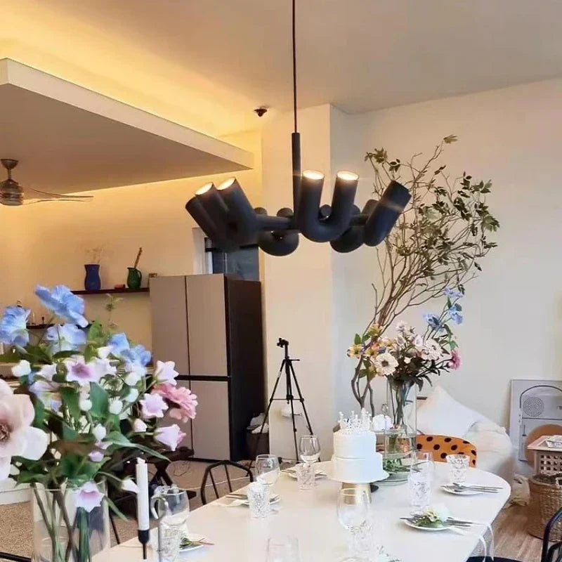 Decorbites™ Art-Deco-Metall-Leuchter in Schwarz, Orange und Grau – Verstellbares Kabel – Beleuchtung für Esszimmer, Eingangsbereich, Schlafzimmer