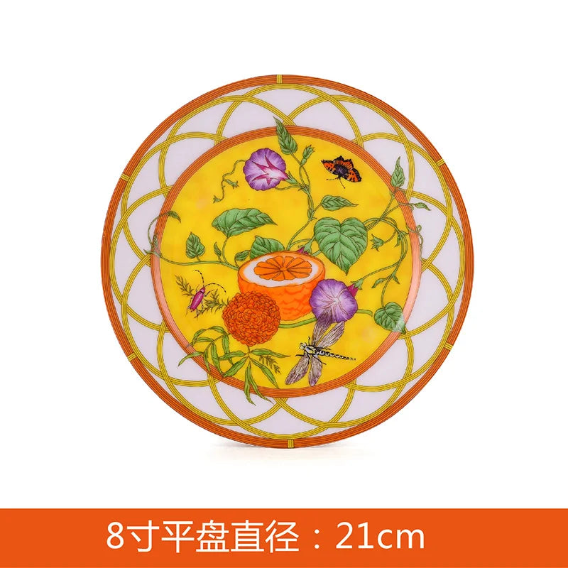 Decorbites™ Elegantes Schmetterlings-Set für Küchenutensilien: Kaffeetasse, Untertasse, Kaffeekanne, Sahnekännchen, Zuckerdose, Teller, Tortenteller