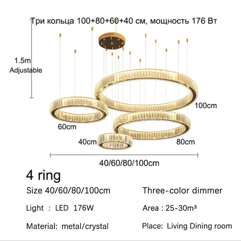Decorbites™ Golden Crystal Kronleuchter: Nordisch Modern Luxuriöser LED-Hängender Halo für das Wohnzimmer