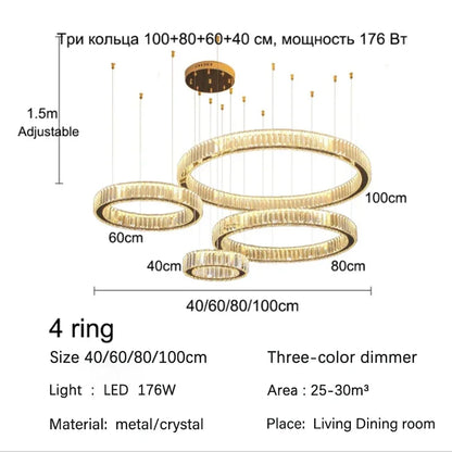 Decorbites™ Golden Crystal Kronleuchter: Nordisch Modern Luxuriöser LED-Hängender Halo für das Wohnzimmer