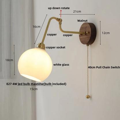 Decorbites™ LED Wandlampen mit Zugschalter Nachttischlampe Bernstein-Glas Moderne Treppenbeleuchtung