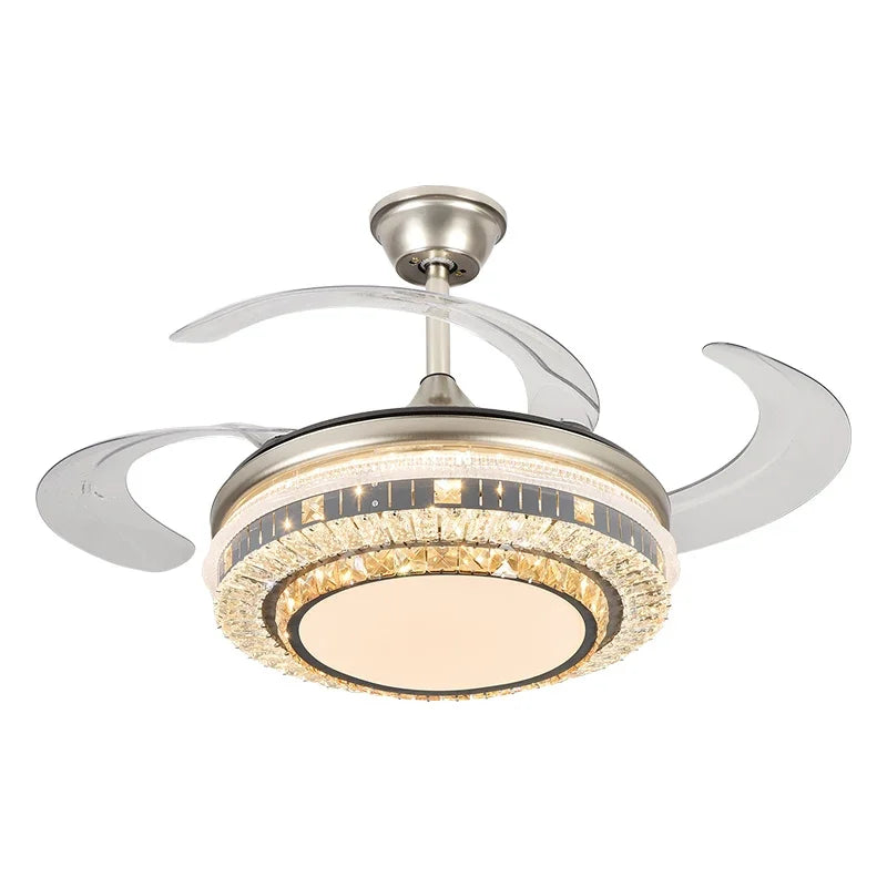 Gold Crystal Ceiling Fan 48-Inch Retractable Blades