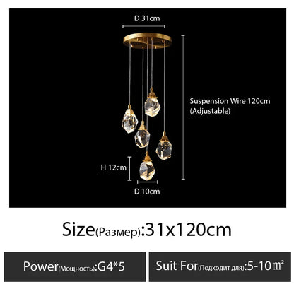 DecorBites™ Diamond Crystal Chandelier Staircase LED Golden Large Living Room Hall Lighting