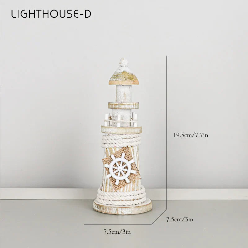 Decorbites™ Küstenholz-Leuchtturm- und Schiffsmodell für mediterrane Heimdekoration