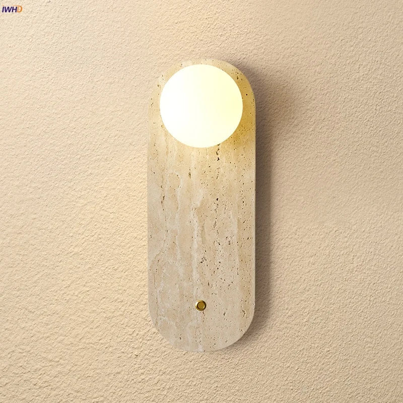 Decorbites™ LED-Tastenschalter-Wandleuchte in Gelbem Travertin mit Weißem Glas - Modernes Nordisches Design