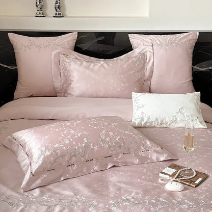 DecorBites™ Jacquard 100s Egyptian Cotton Bedding Set: King Queen Ru Size Sheet Blanket Pillowcase
