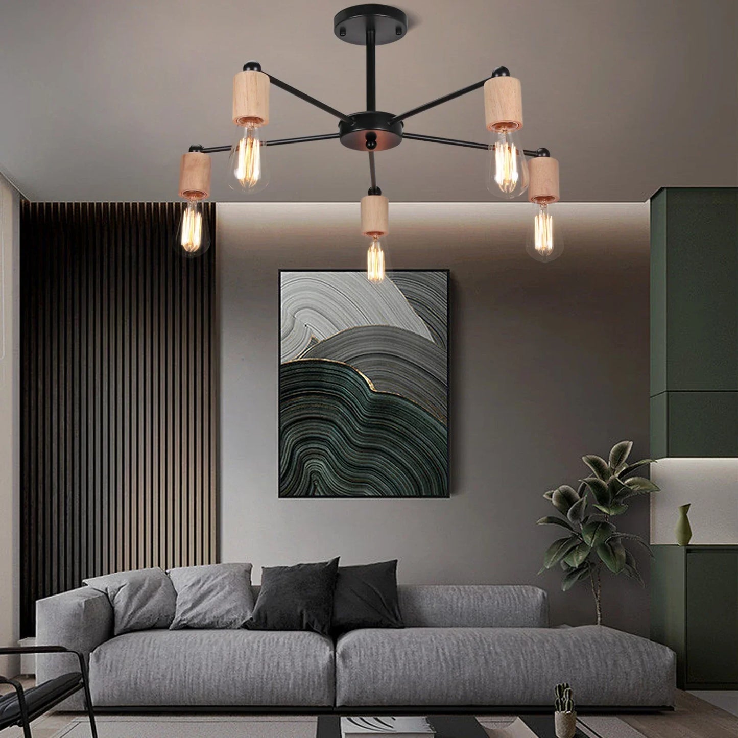 Decorbites™ Industrielle Stange Eisen Holz Sputnik Kronleuchter Deckenlampe LED E27 Heimbeleuchtung