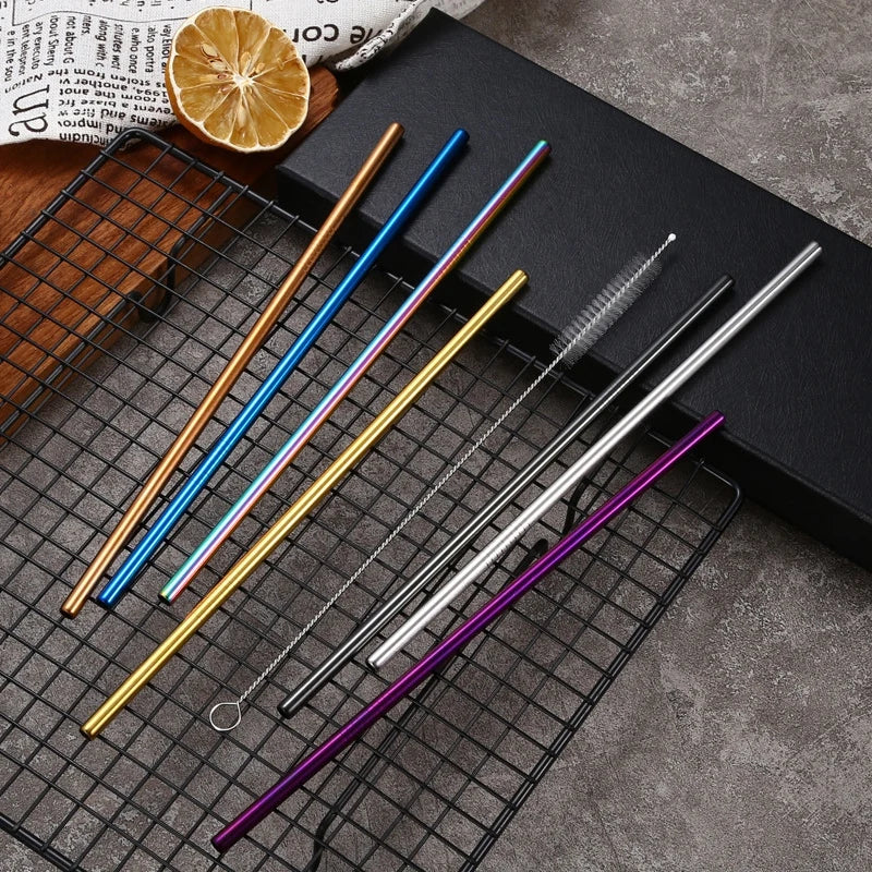 Decorbites™ 304-Edelstahl-Wiederverwendbare-Trinkhalme-Set für Getränke – Umweltfreundliche Metall Gebogene & Gerade