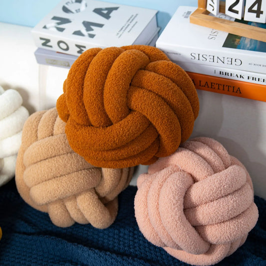Decorbites™ Handgefertigtes Geknüpftes Bouclé-Rund-Plüschkissen Braun