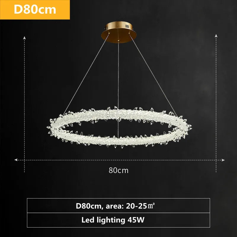 Gold Crystal Pendant Light Art Deco 4-Ring D100cm
