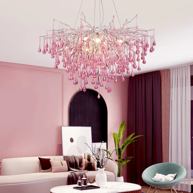 Decorbites™ Kinder-Rosa-Kristall-Kronleuchter: Bunte Chrom-Deckenleuchte für das Mädchenzimmer