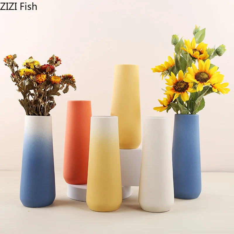 Decorbites™ Gradient Keramik Vase Zylinder Schreibtischdekoration Blumenvasen Modernes Raumdekoration