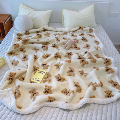 Decorbites™ Kleiner Bär Lamm Plüschdecke, doppellagige warme Fleece-Abdeckung