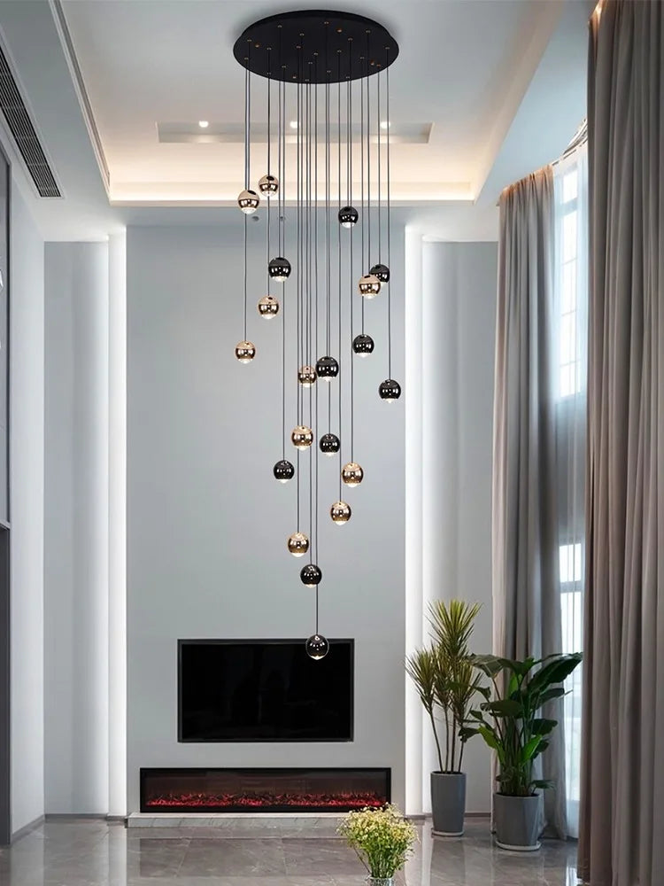 DecorBites™ Crystal Ball Pendant Light for Modern Living Room, Black & Gold Luxury Fixture