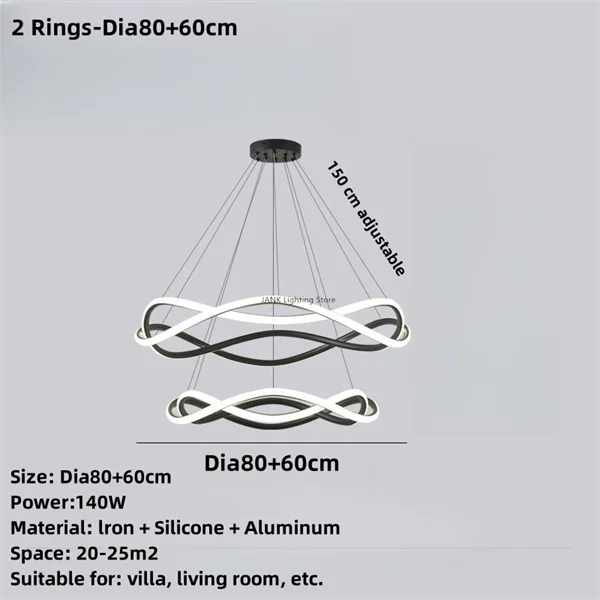Decorbites™ Schwarze Geometrische LED-Ring-Leuchter für Elegante Räume