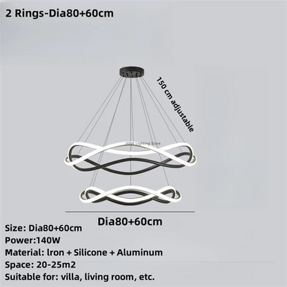 Decorbites™ Schwarze Geometrische LED-Ring-Leuchter für Elegante Räume