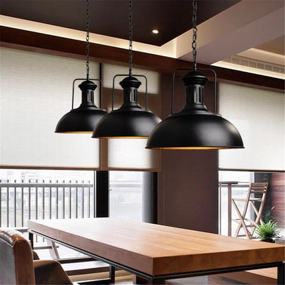 Vintage Black Metal Dome Pendant Light
