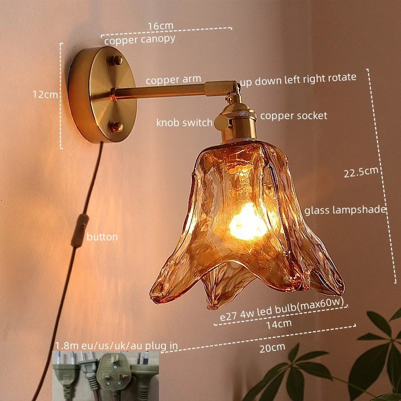 Decorbites™ Japanischer Stil LED Wandlampen Wohnzimmer Couch Balkon Treppenlicht Kupfer Glas