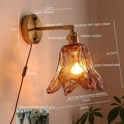 Decorbites™ Japanischer Stil LED Wandlampen Wohnzimmer Couch Balkon Treppenlicht Kupfer Glas