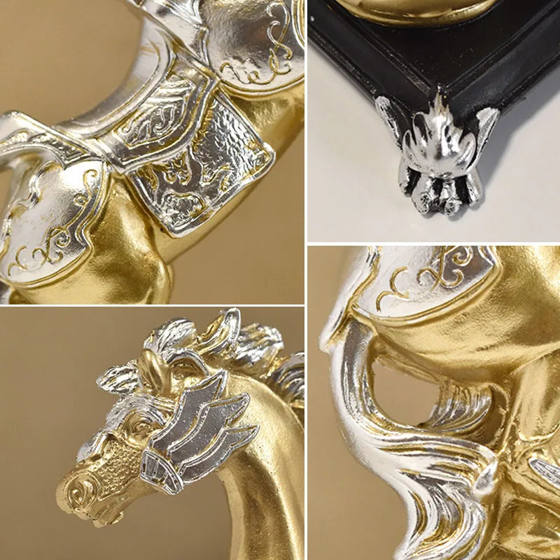 DecorBites™ Golden Horse Sculptures: Home & Office Decor Ornaments