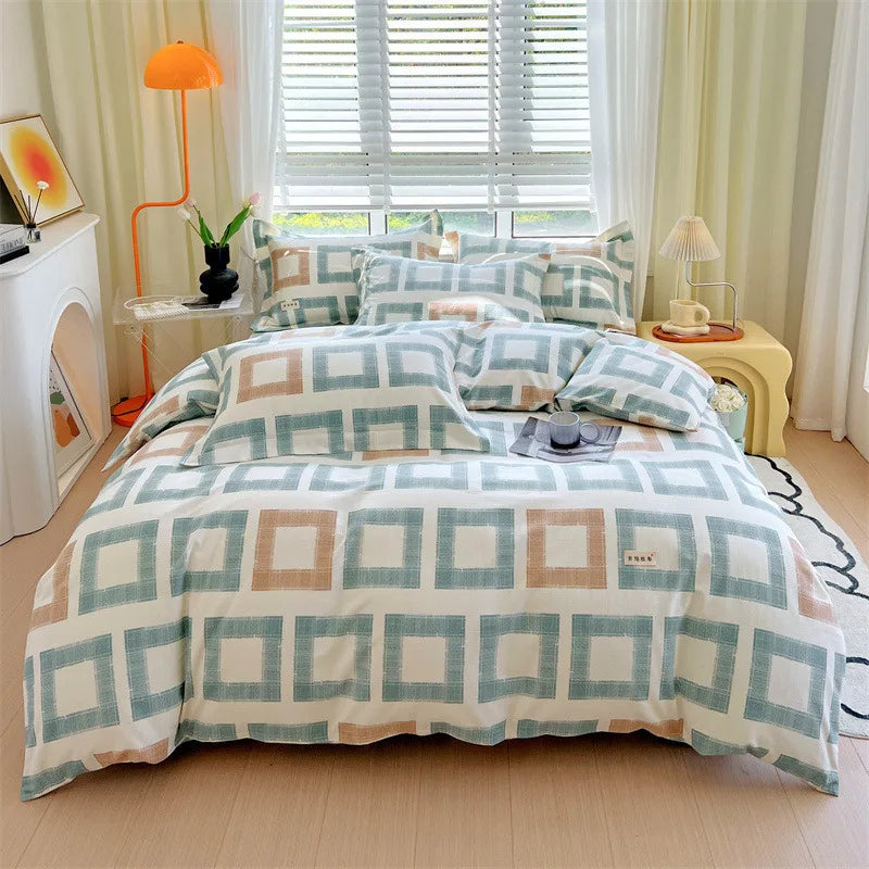 DecorBites™ Cotton Stripe Comforter Cover Set for Single Double Bed - Autumn Winter