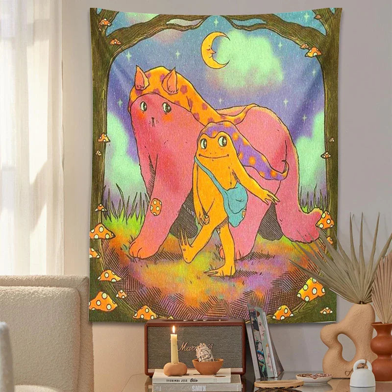DecorBites™ Cottagecore Frog Mandala Tapestry for Girls' Room and Dorm Decor