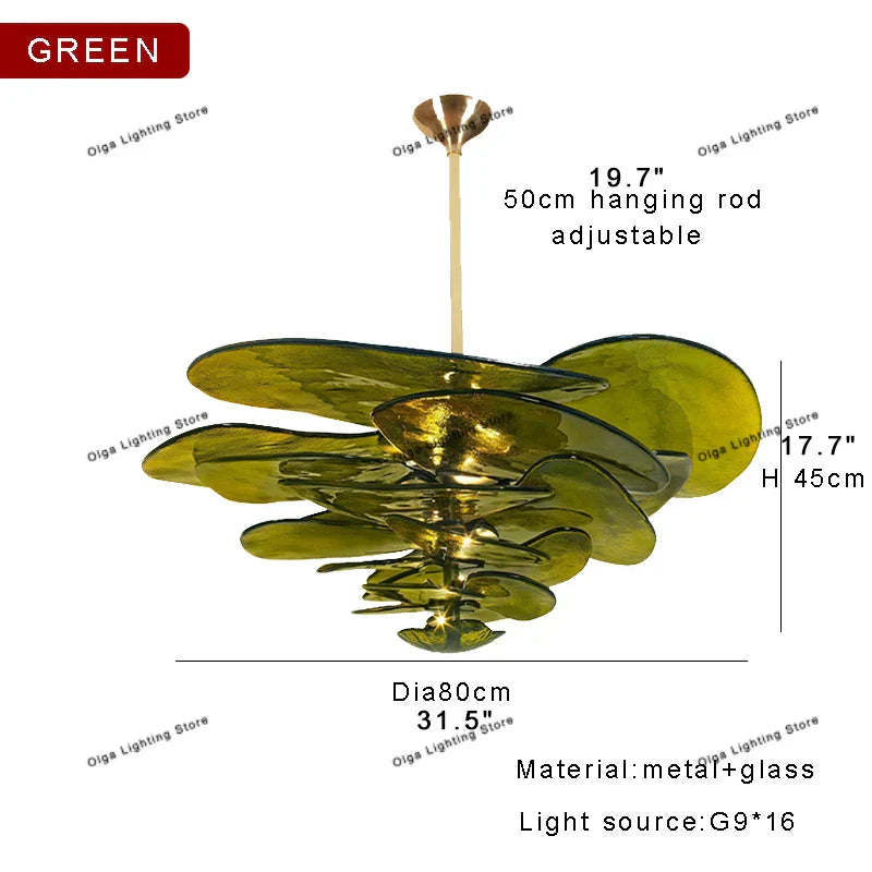 Decorbites™ Grüne Blatt Glas Deckenleuchter - Elegante Vintage-Lüster für Wohnzimmer- und Esszimmer-Dekoration