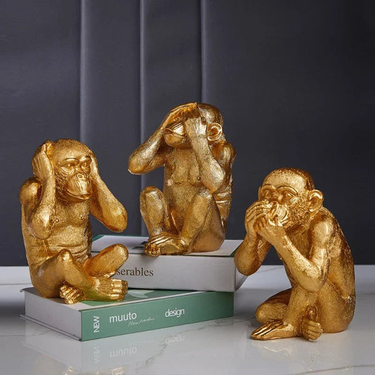 Decorbites™ Goldener Affen-Skulptur: Handgefertigte Pavian-Dekorationsfigur für die Raumgestaltung