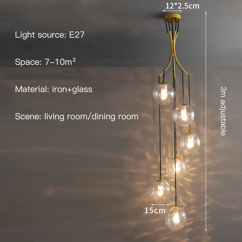 Decorbites™ Glas-Kugel-LED-Kronleuchter, moderner minimalistischer Loft-Villa-Treppenhaus-Dekor