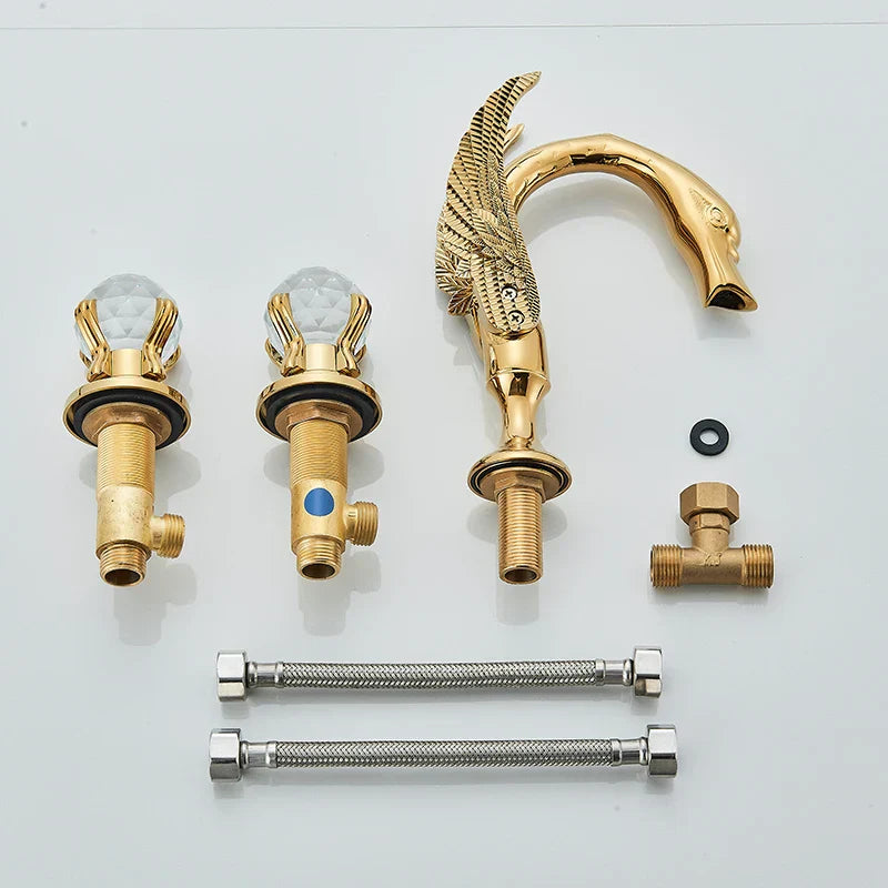 Decorbites™ Goldener Schwan-Kristall-Griff Badezimmer-Wasserhahn – Deckenmontierter Waschbecken-Mischbatterie