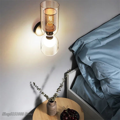 Decorbites™ Doppeltköpfige Eisennetz-Glas-Wandlampe für moderne Beleuchtung und Heimdekoration