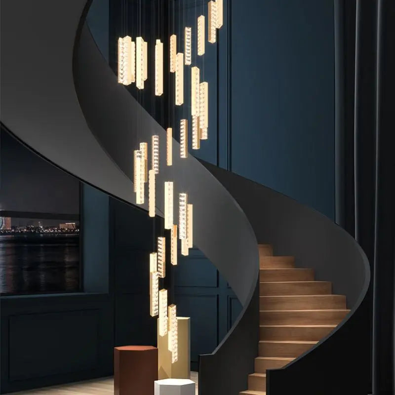 Decorbites™ Gold Chrom Stahl Kristall Anhängerleuchten mit dimmbarer LED für Villen-Treppe