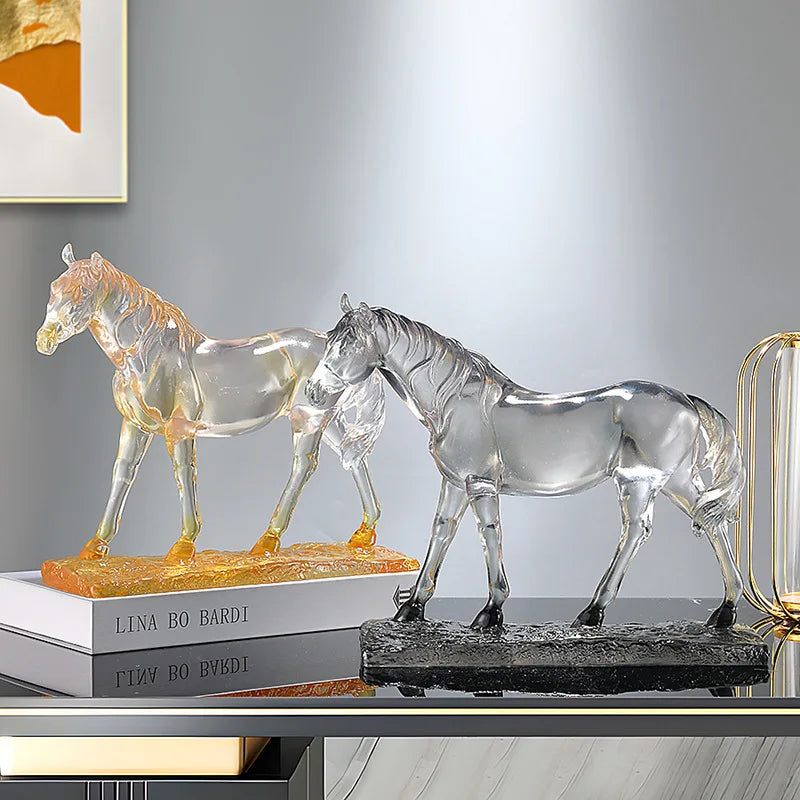 Decorbites™ Pferdeharz-Ornament: Simuliertes Tier-Skulptur, Transparent Farbiges Dekor, Heimfigur