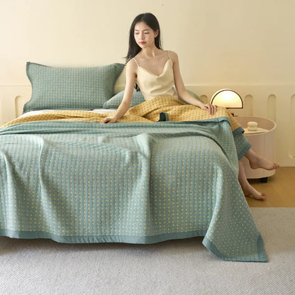 DecorBites™ Cotton Three-Layer Towel Blanket with Pillow - Summer Cool Quilt