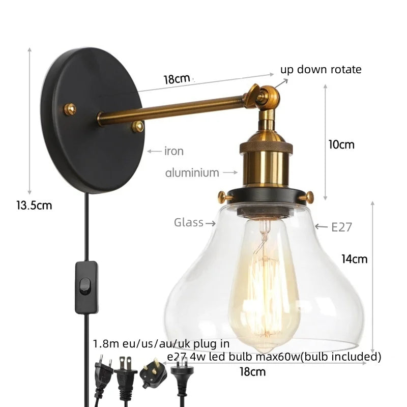 Decorbites™ Gold LED Wandlampe Retro Schlafzimmerlampe | Loft Eisen Dekoration Gang Restaurant Zuhause